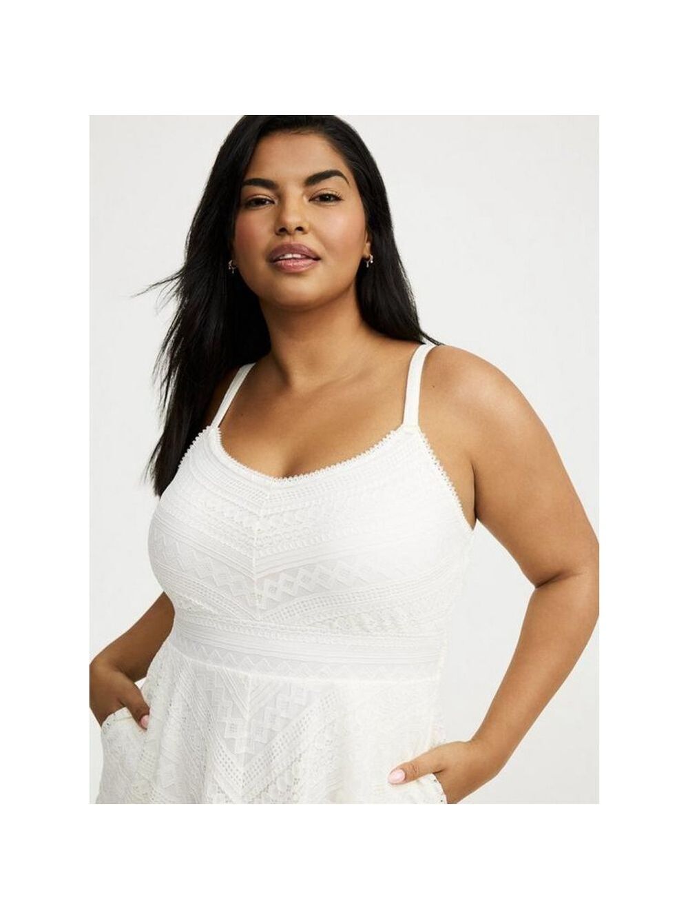 Women's Torrid Plus Size 0X White Midi Lace Skater Dress - Picture 2 of 11